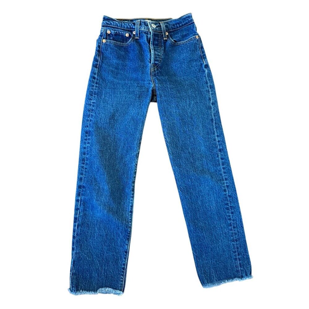 Levi’s wedgie straight high rise button fly raw hem jean size 24 - Picture 2 of 10